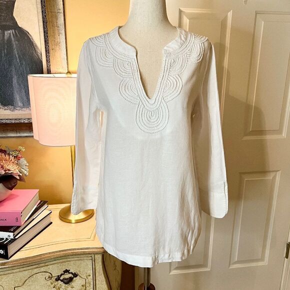 EUC Vineyard Vines Beaded White Tunic Top Blouse Shirt Size XS - Picture 1 of 3